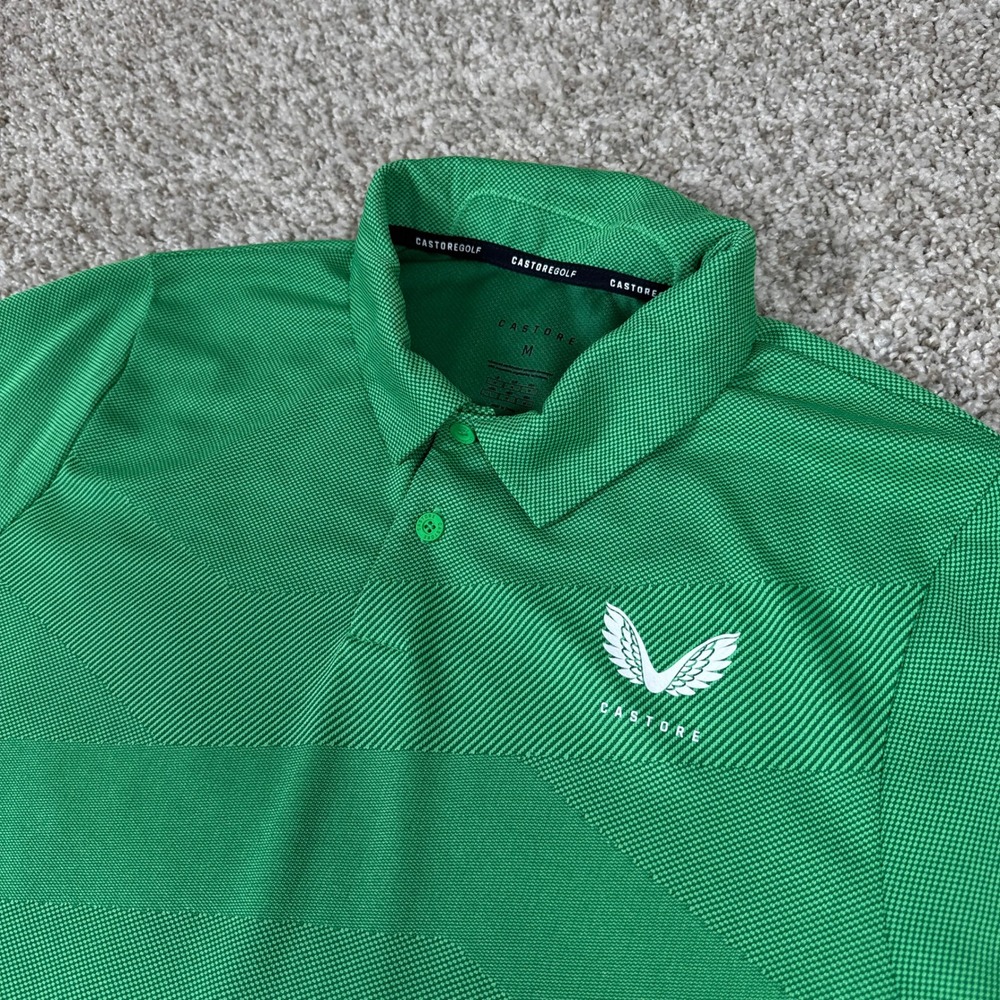 Castore Golf Polo Shirt Mens Medium Green Aertek Performance Short Sleeve Sporty